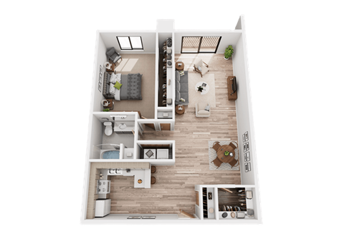 Floor plan for 1 bed, 1 bath, 900 sqft